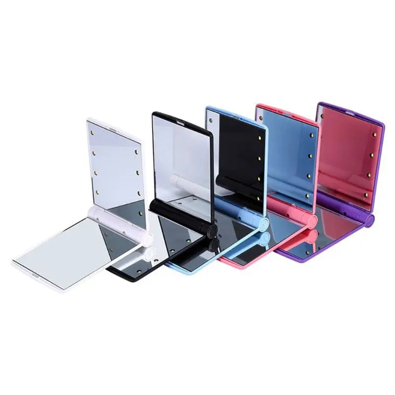 CX414 LED Lights Lamps Women Girls Portable Folding Rectangle Makeup Mirror Compact Pocket Size Travel Cosmetic U2JD