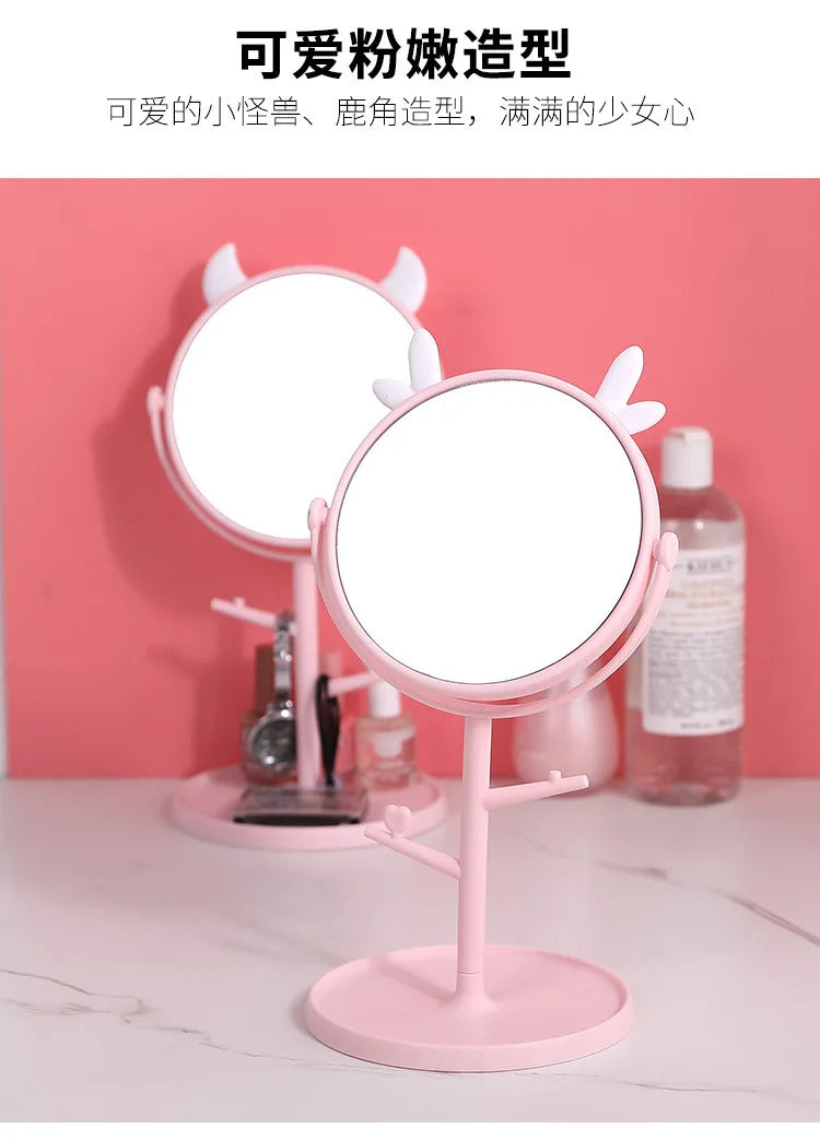CX226  Makeup Mirror Table Desktop Countertop Base Use for Bathroom Travel Ordinary Pink Cat Ear Mirror