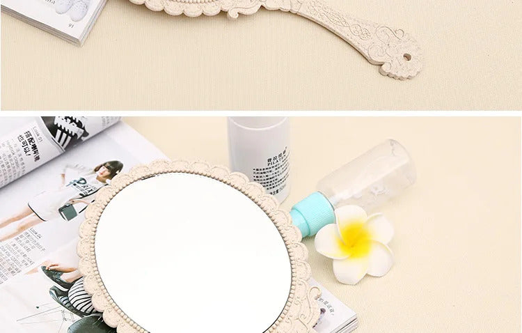 L518 New hand-held mirror HD handle make-up mirror Korean retro pattern beauty mirror European portable mirror princess
