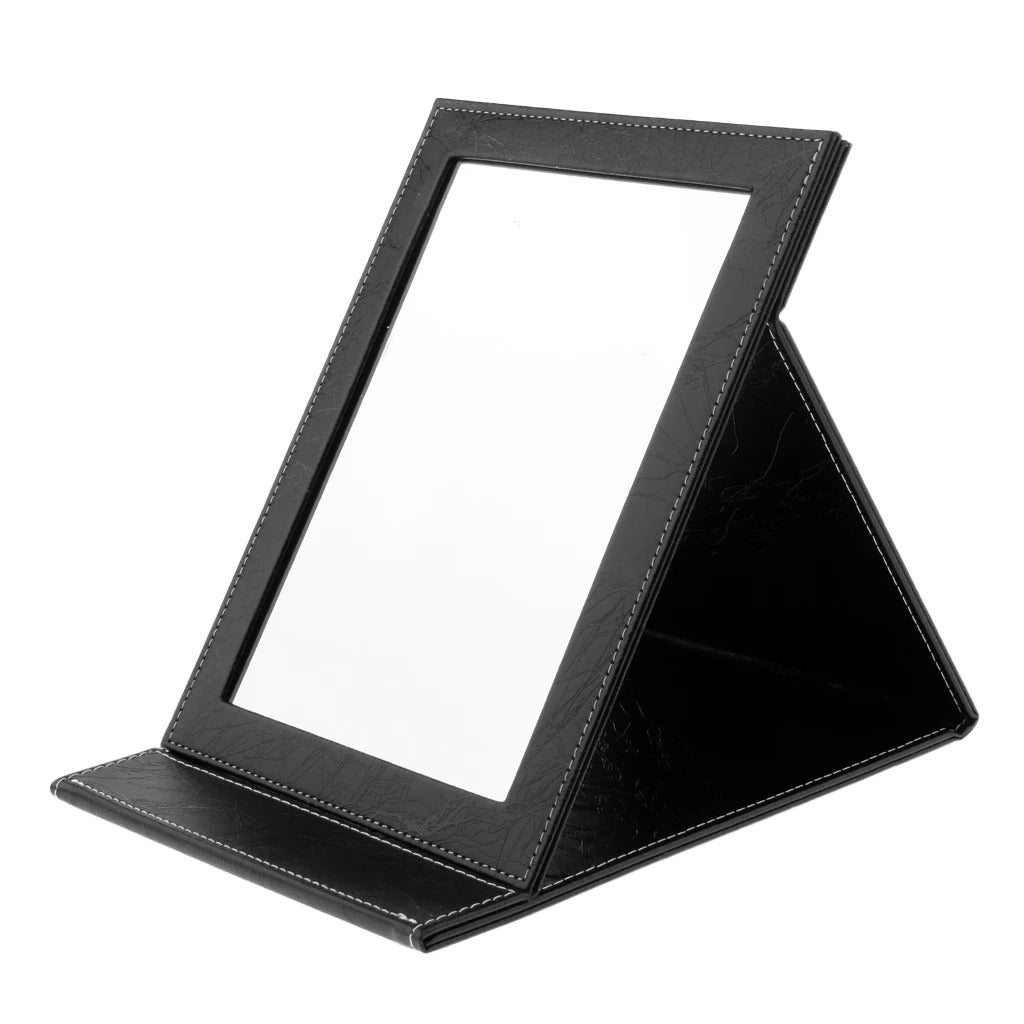 CASHOU167  Leather Makeup Folding Mirror Portable Compact Stand Pocket Cosmetic Mirror