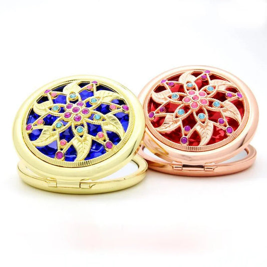 TSHOU507 Vintage Gift Hand Mirrors Pocket Mirror Mini Portable Compact Mirror Girl Double-Side Folded Hollow Out Makeup Tools