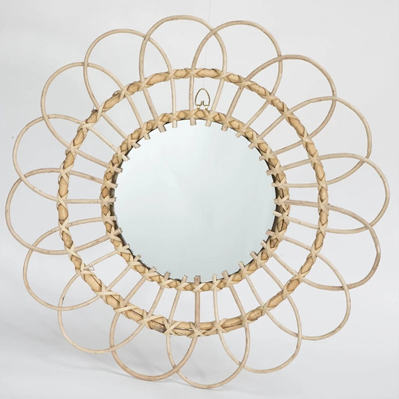 TSHOU897 Rattan Innovative Art Homestay Decoration Makeup Mirror Dressing Bathroom Wall U2JD