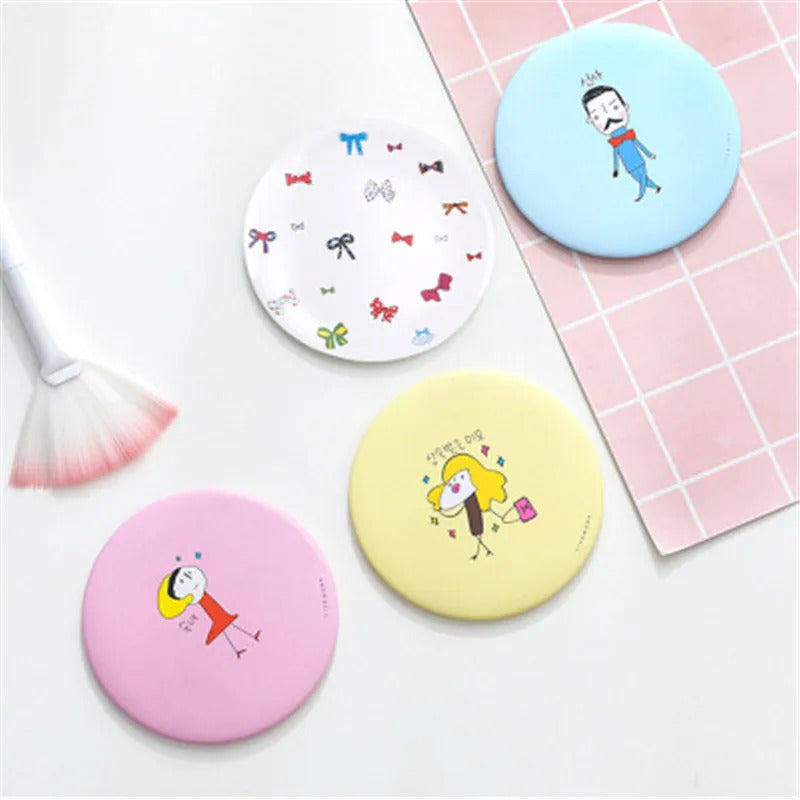 TSHOU674 Makeup Mirror Portable Hand Mini Make Up Mirror Travel Round Pocket Cosmetic Mirror Portable Beauty Makeup Accessories