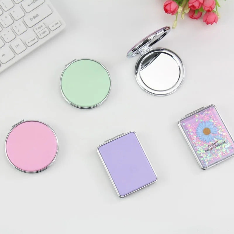 CX311 Double-sided Makeup Mirror Portable Quicksand Sequins Daisy Pattern Cute Girl's Gift Hand Mirror Pocket 2-face Makeup Mirro