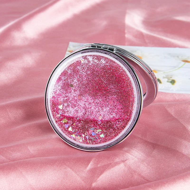 L23 Portable Double-Sided Folding With Flowing Sparkling Sand Mini Makeup Mirrors 1 Pcs