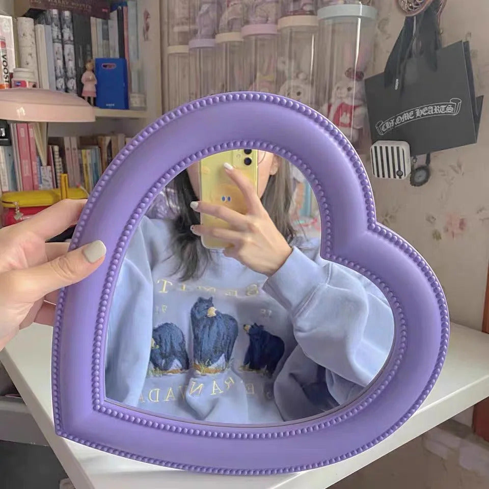 CASHOU42 Mirror Desktop Pink Love Makeup Mirror Wall Mounted Dual-Use Heart-Shaped Hanging Mirror Vanity Mirror Girl Room Wall