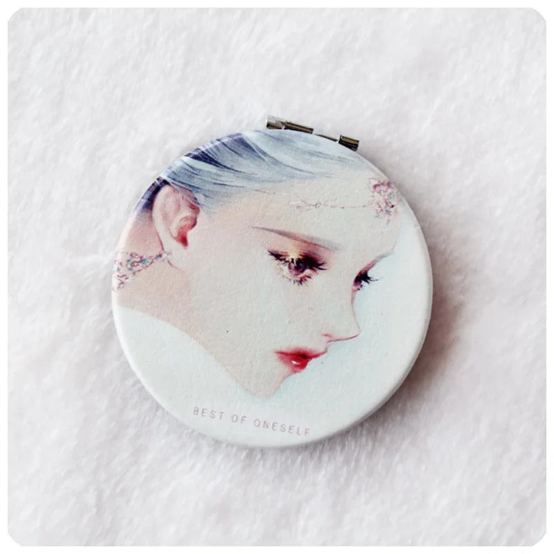 TSHOU753 Cute Mini Makeup Mirror Dual Sides Foldable Compact Mirrors Pocket Cosmetic Mirror Suitable for Travel Ladies Girls