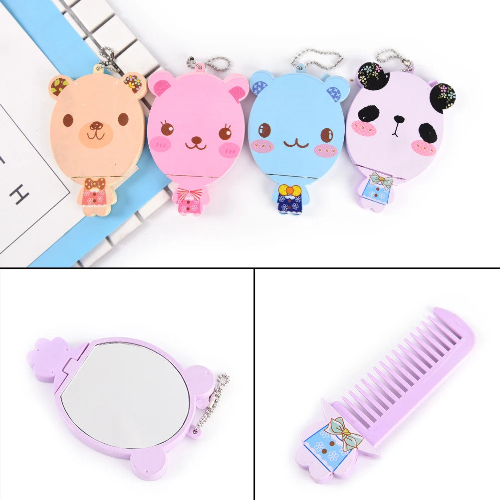 TSHOU850 Cute Cartoon Animal Big Face Small Mirror Fashion Women Mini Pocket Makeup Mirror Portable Mirror Comb Suit