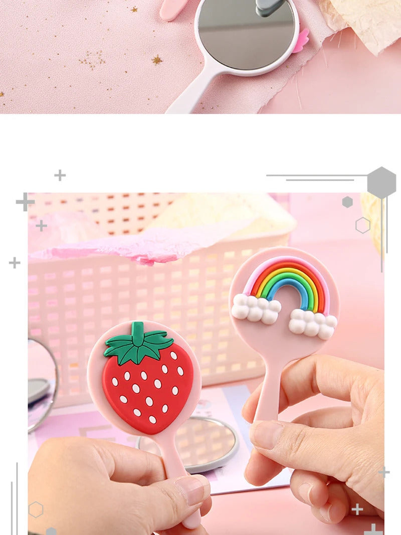 FEN77 Cute Mini Handheld Cosmetic Mirror Dressing Salon Barbers Beauty Hair Hairdressers Cartoon Decorative Mirror with Handle