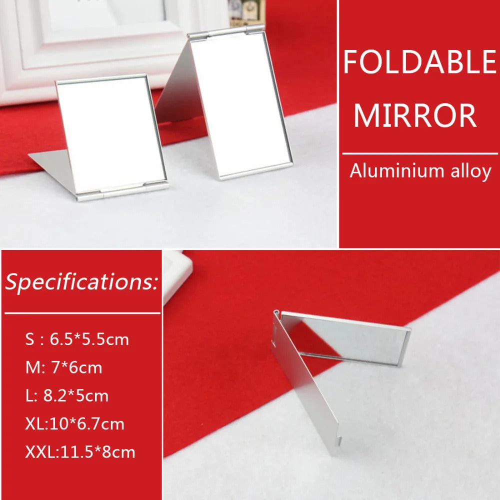 CX591 Rectangle Aluminium Alloy Cover Silver Ultra-thin Foldable Makeup Mirror 1 PC Unbreakable Pocket Cosmetic Mirror