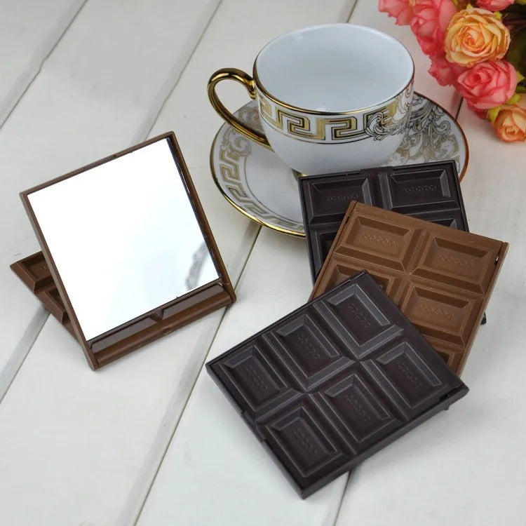 CASHOU78  Pcs Foldable Lovely Mini Makeup Mirror Chocolate Cookie Shaped Square Pocket Mirror Glass for Women Girl