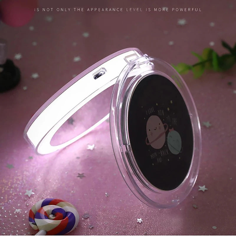 TSHOU659 LED Mini Makeup Mirror Hand Held Fold Small Portable Micro USB Cosmetic Mirror