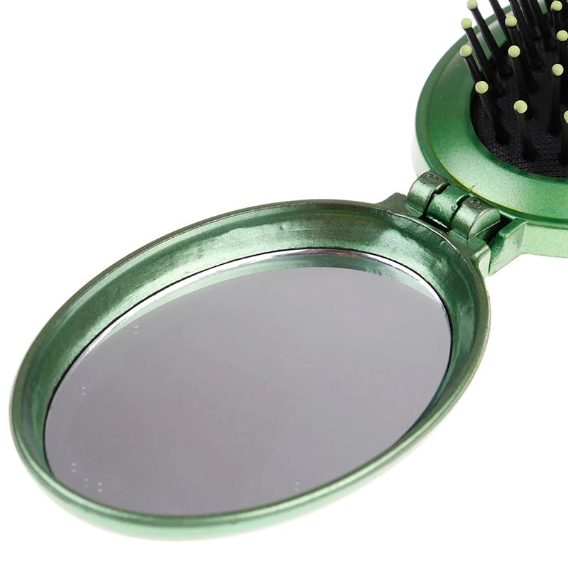 CASHOU41 Massage Folding Mirror with Comb Portable Pocket Small Travel Girl Styling Tools Mini Pocket Mirror Hair Brush with