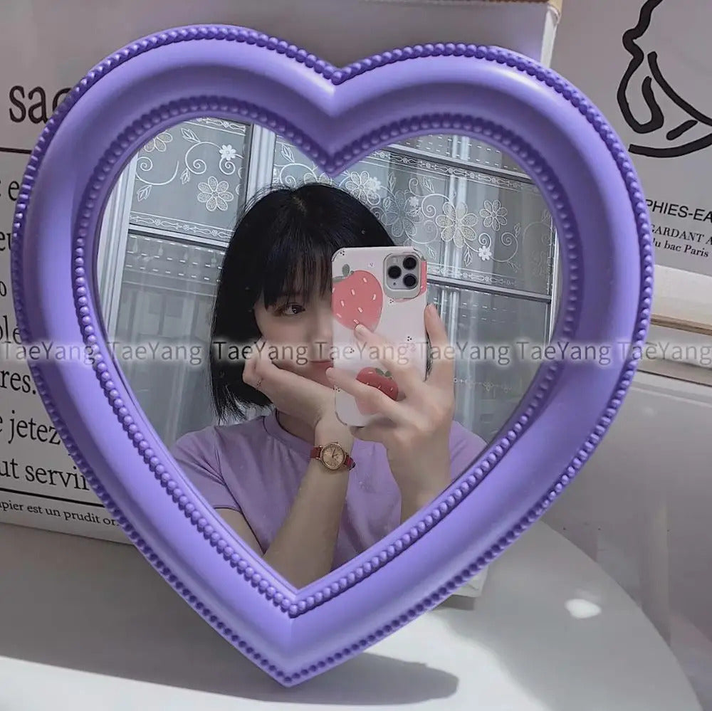 CX660  Love Mirror Desktop Makeup Mirror Wall Mounted Dual-Use Vanity Mirror Girl Room Wall Decoration Heart-Shaped Mirror