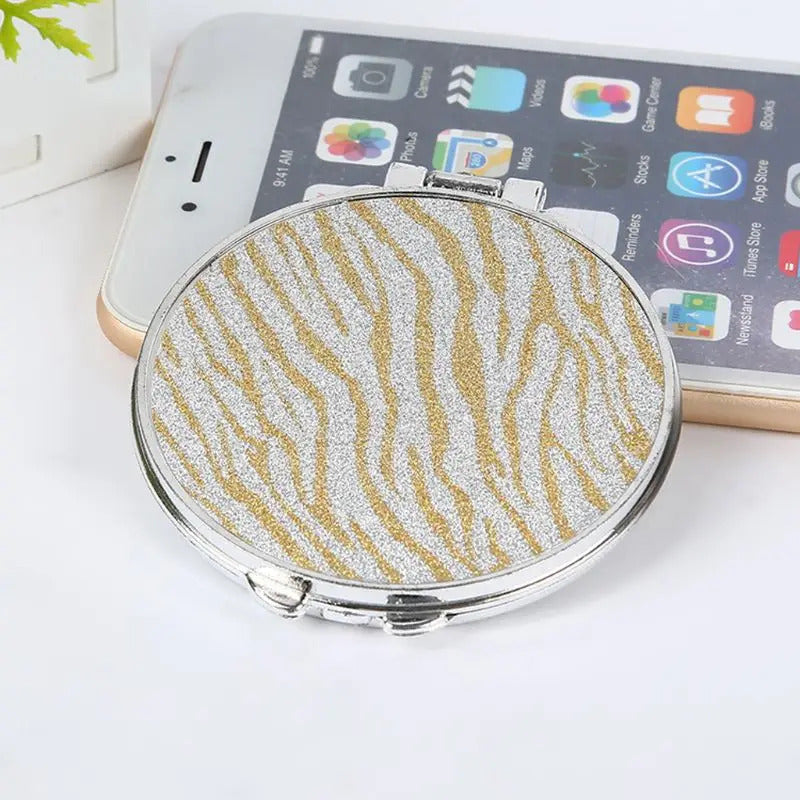 CASHOU137 Round Glitter Mini Pocket Mirror Makeup Compact Foldable Double Dual Side Random