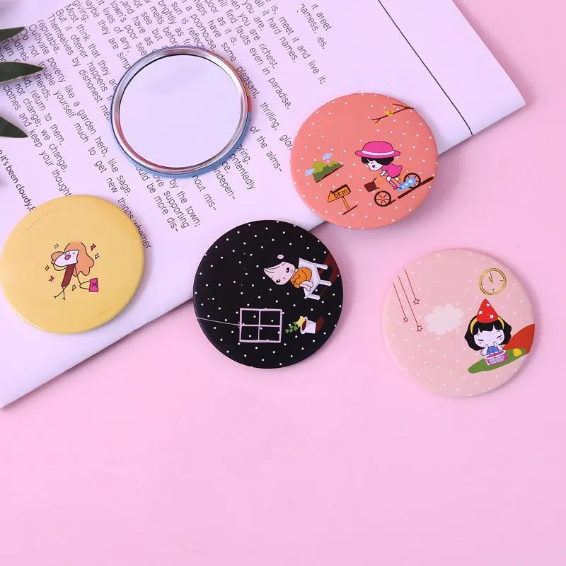TSHOU861 Cute Girl Mini Pocket Makeup Mirror Cosmetic Compact Mirrors Women Round Mini Pocket Mirrors Cartoon Home Office Use