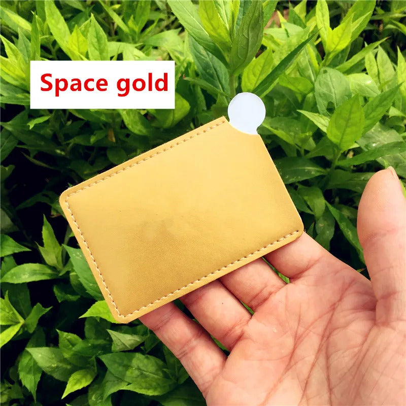 CX01 pcsPortable Mini Shatter Proof Card Style Pocket Cosmetic Mirror PU Leather Cover Stainless Steel Unbreakable Makeup