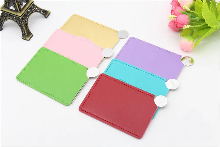 CX554  Portable Card Style Pocket Cosmetic Mirror PU Leather Cover Stainless Steel Unbreakable Makeup Mirror
