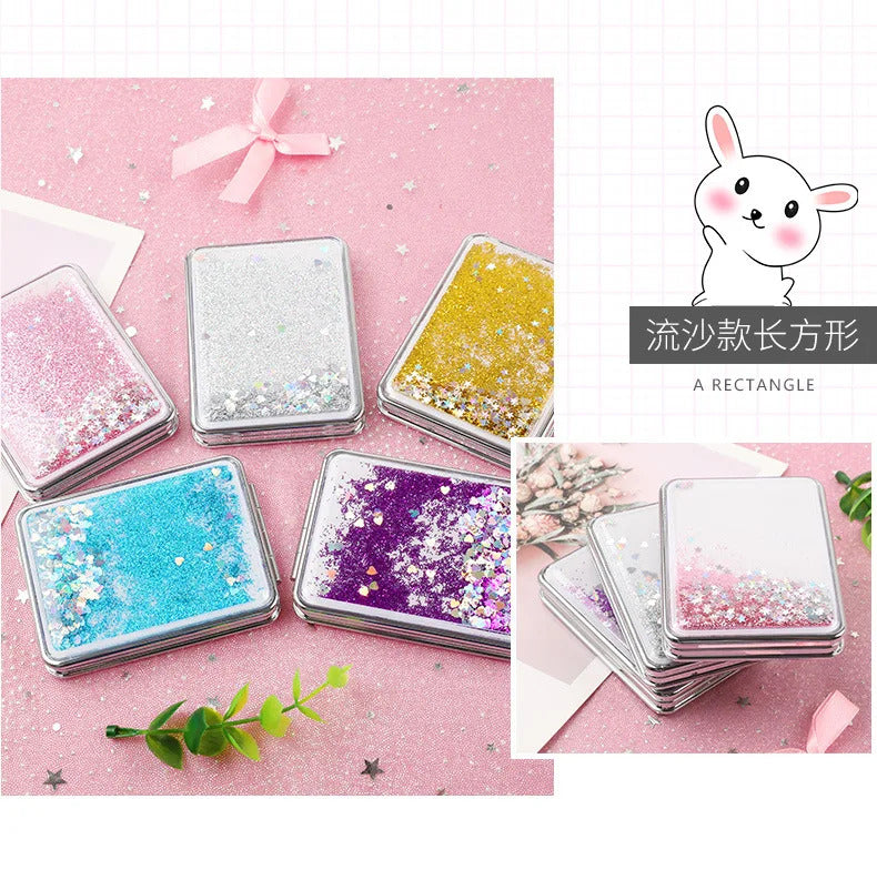 TSHOU1041  Hand Mirror Double-sided Mirror Quicksand Sequins Portable Makeup Mirror Travel Size Creative Design Cute Gift for