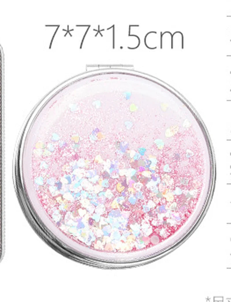 TSHOU603 Fashion 2-Face Mini Pocket Makeup Mirror Creative Cosmetic Compact Mirrors with Flowing Sparkling Sand Can