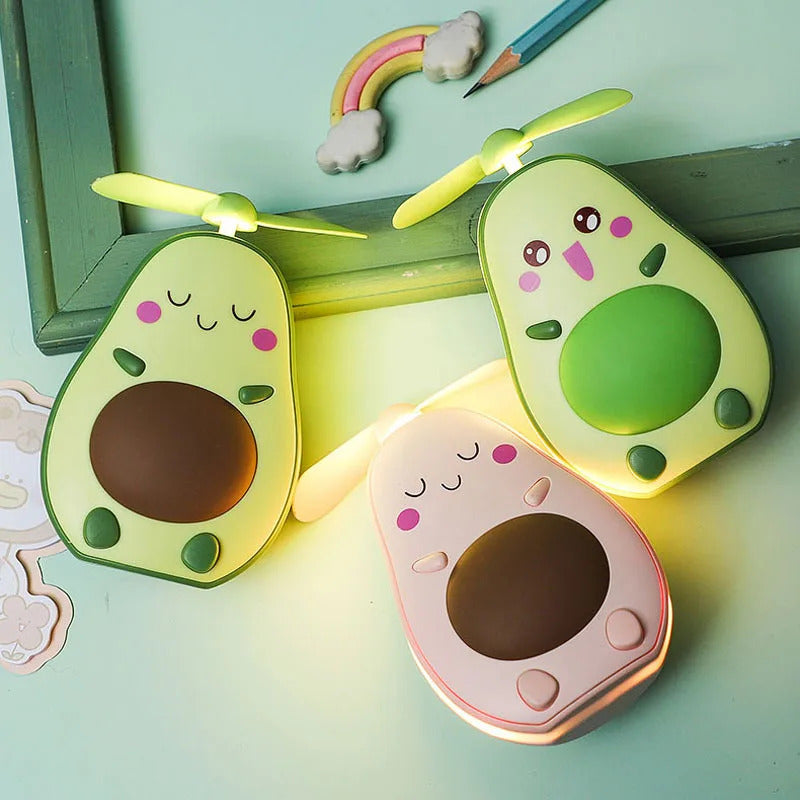 CSHOU391  Makeup Mirror Portable Avocado Shape Handheld Mini Air Cooler Fan with Fill Light Mirror USB Three Way Fill Light Make-up