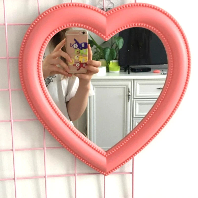 CASHOU42 Mirror Desktop Pink Love Makeup Mirror Wall Mounted Dual-Use Heart-Shaped Hanging Mirror Vanity Mirror Girl Room Wall