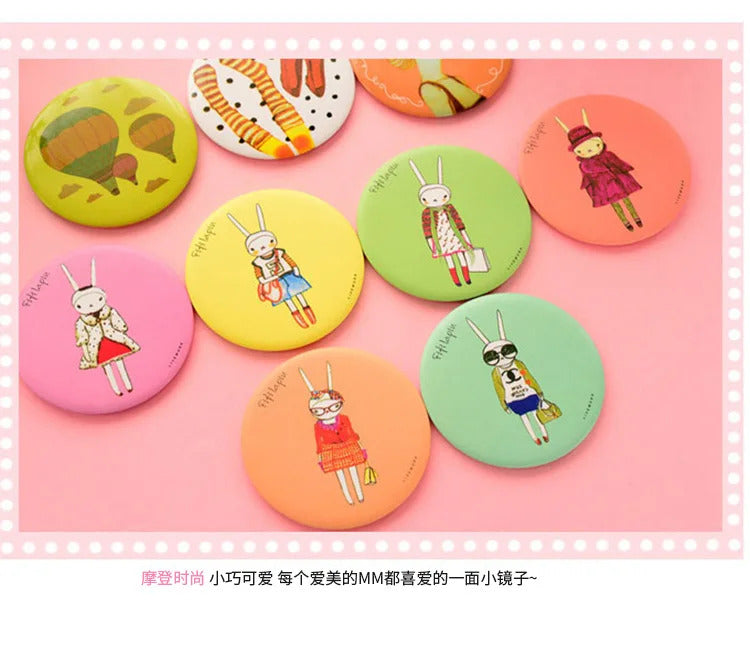GU452 Fashion Lady Portable Makeup Mirror Cartoon Pattern Portable Compact Pocket Cosmetic Mirror Mini Cute Small Creative