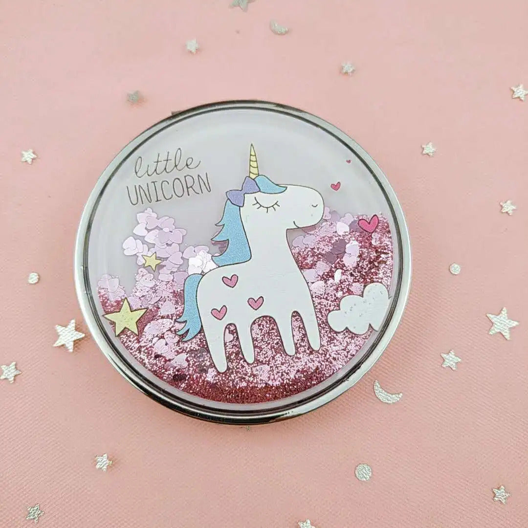 L470 Cartoon Double-Sided Unicorn Makeup Mirror Compact Pocket Mirror Mini Folding Cosmetic Mirror Gifts