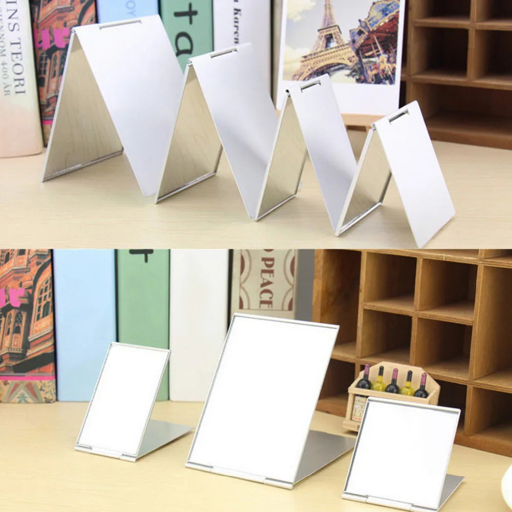 CX591 Rectangle Aluminium Alloy Cover Silver Ultra-thin Foldable Makeup Mirror 1 PC Unbreakable Pocket Cosmetic Mirror