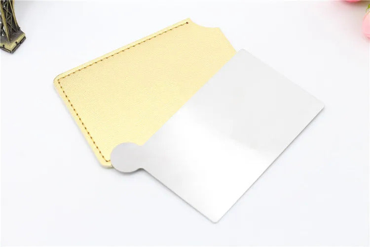 CX416 Portable Card Style Pocket Cosmetic Mirror PU Leather Cover Stainless Steel Unbreakable Makeup Mirror