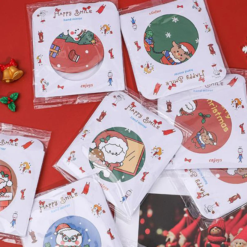 TSHOU760  Christma Portable Cute Cartoon Pattern Portable  Cute Mirror Cartoon Personality Fashion Portable Round Makeup Mirror