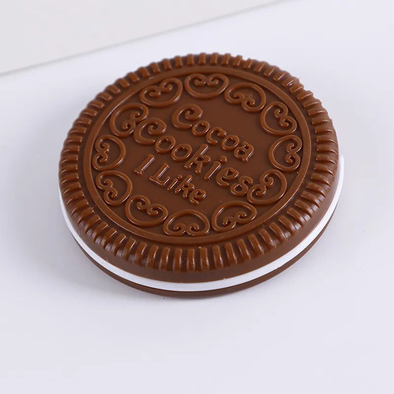 L368 1Pcs Cookie Shaped Chocolate Mini Makeup Mirror Compact Pocket Mirror Portable Folding Cosmetic Mirror With 1Pc Comb Women