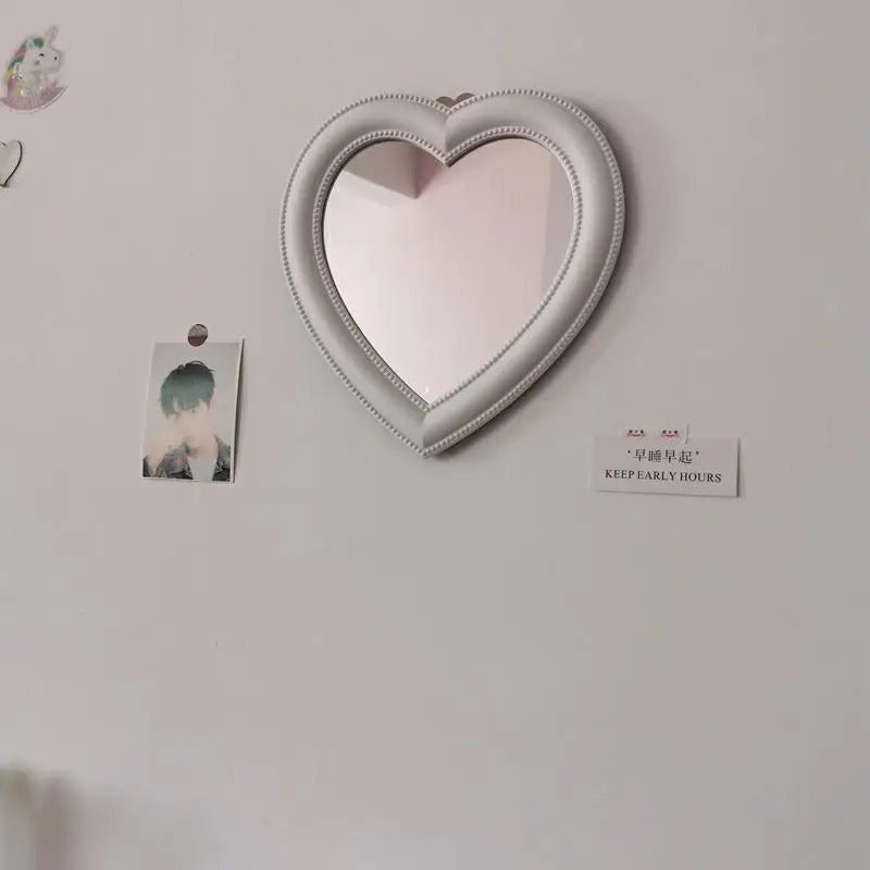 CASHOU42 Mirror Desktop Pink Love Makeup Mirror Wall Mounted Dual-Use Heart-Shaped Hanging Mirror Vanity Mirror Girl Room Wall
