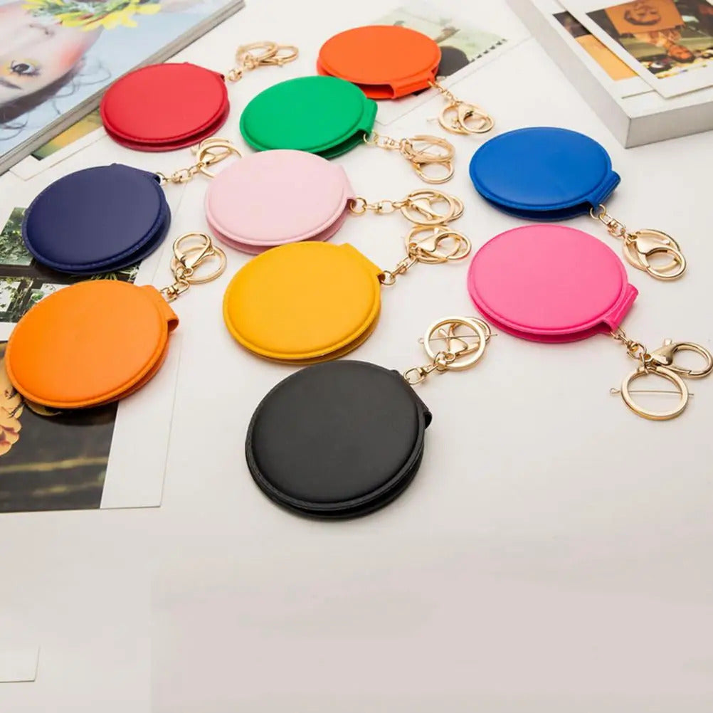 TSHOU938 Portable Candy Color Mini PU Leather Pocket Makeup Mirror Key Chain Cosmetic Compact Mirrors Double Dual Sides Frame Girl