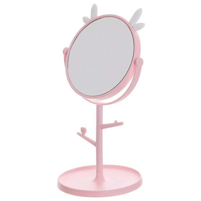 CX226  Makeup Mirror Table Desktop Countertop Base Use for Bathroom Travel Ordinary Pink Cat Ear Mirror