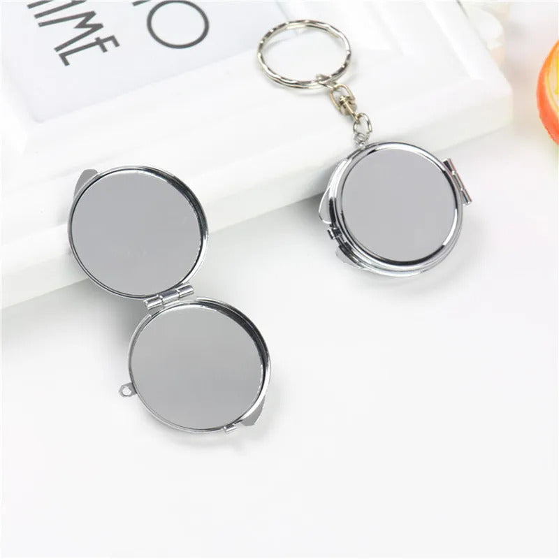 L524  Round Heart Oval Sqaure Shape Double Sides Cosmetic Mirror Metal Folding Keychain Makeup Mini Mirror