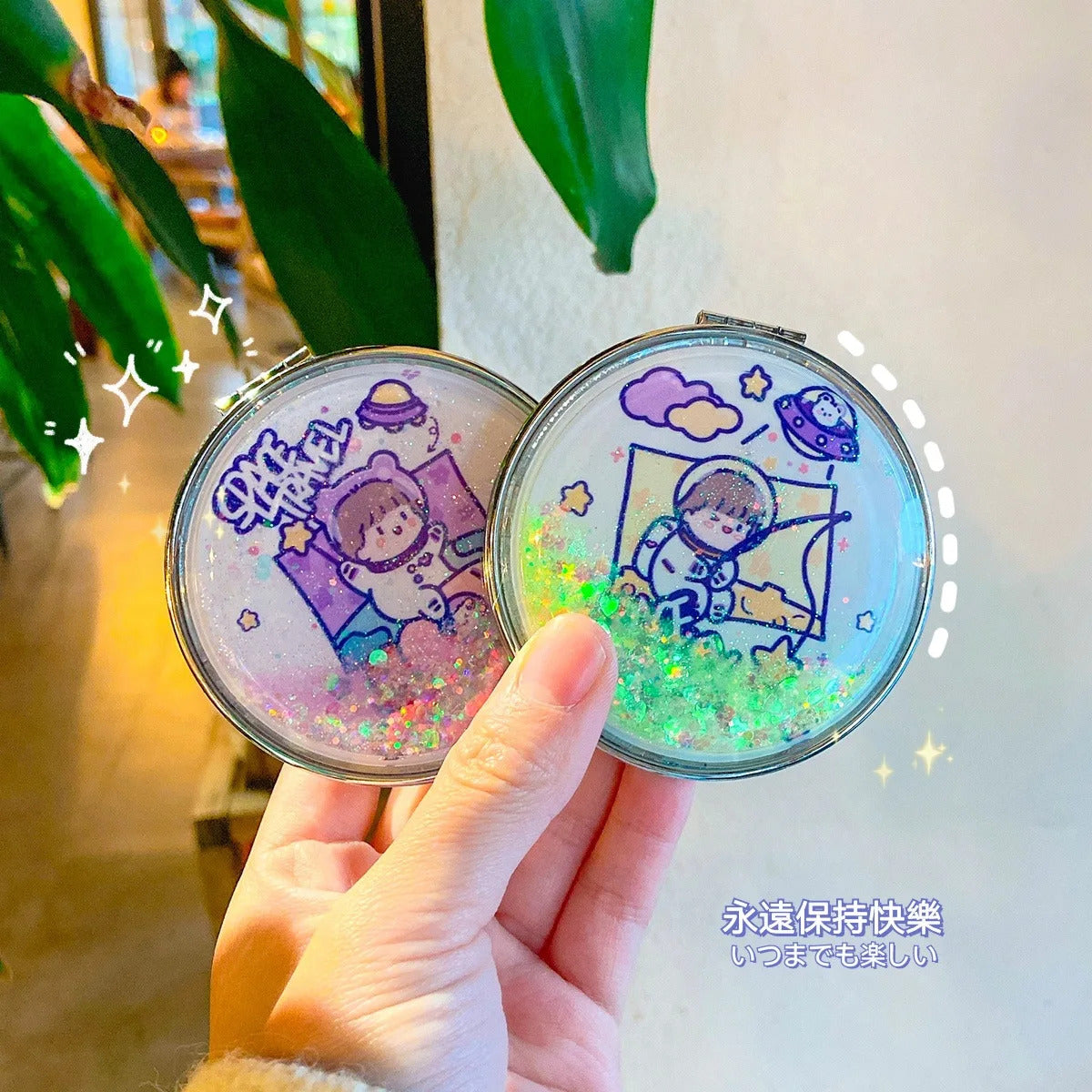 L76 Mini Makeup Compact Pocket Cartoon Mirror Portable Two-side Folding Make Up Mirror Women Cosmetic Mirrors for Gift Cute Mirr