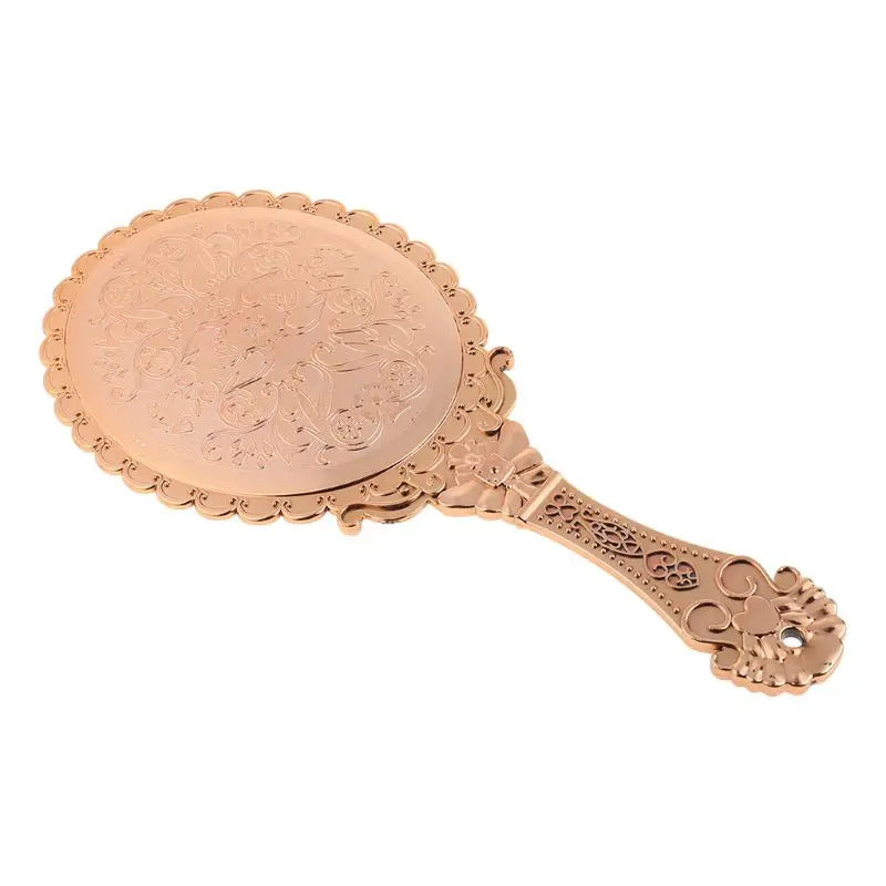 TSHOU612 Womens Princess Vintage Handheld Mirror Metallic Plastic Shell Classical Oral Vanity Makeup Cosmetic Tool with Handle