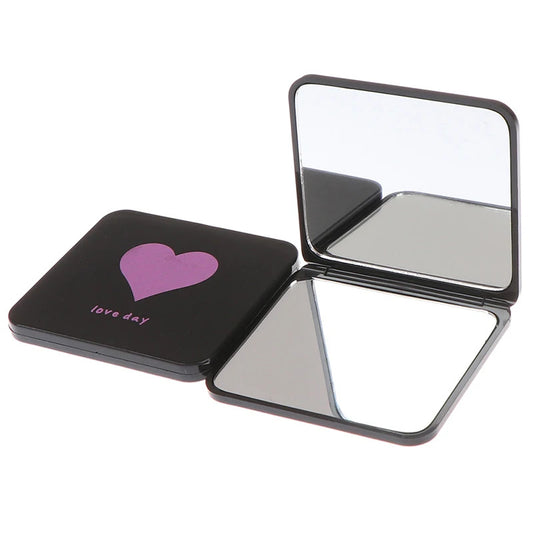 DSHOU302 Double-sided Mirror Women Foldable Makeup Mirrors Lady Cosmetic Hand Folding Outdoor Portable Compact Pocket Random