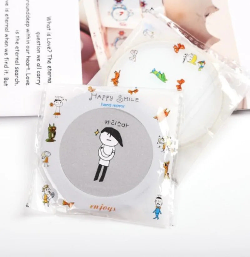L486 Lady Portable MIni Makeup Mirror Cute Cartoon Pattern Portable Compact Pocket Mirror Women Mini Cosmetic Mirror For