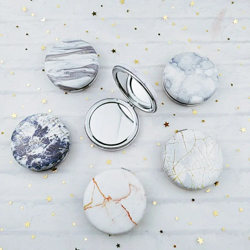 CX628  Marble Pattern Portable Double Sided Mirror Foldable Pocket Makeup Mirror Women Girls Beauty Mirrors