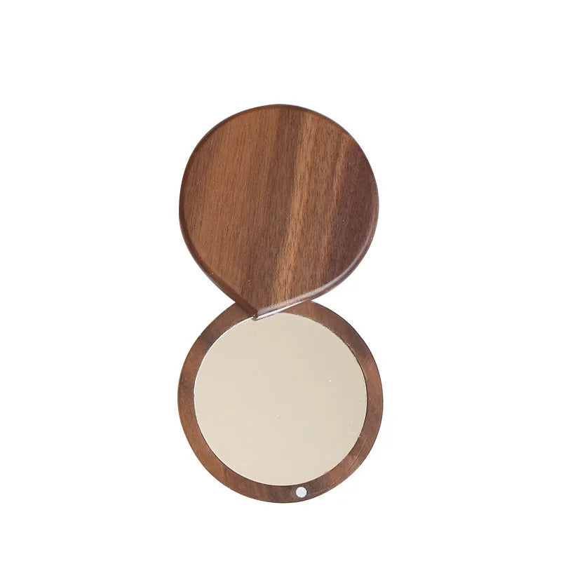 CX185 Wooden Mirror Round Foldable Mirrors Japanese Style Portable Walnut Small Mirror Make Up