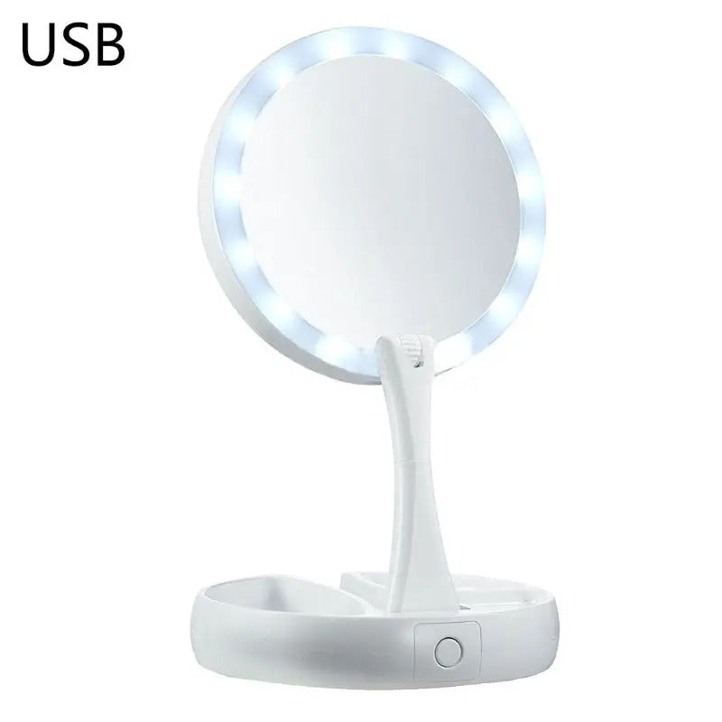 DSHOU291 Double-sided Desktop LED Makeup Mirror with Light Portable Folding Mirrors