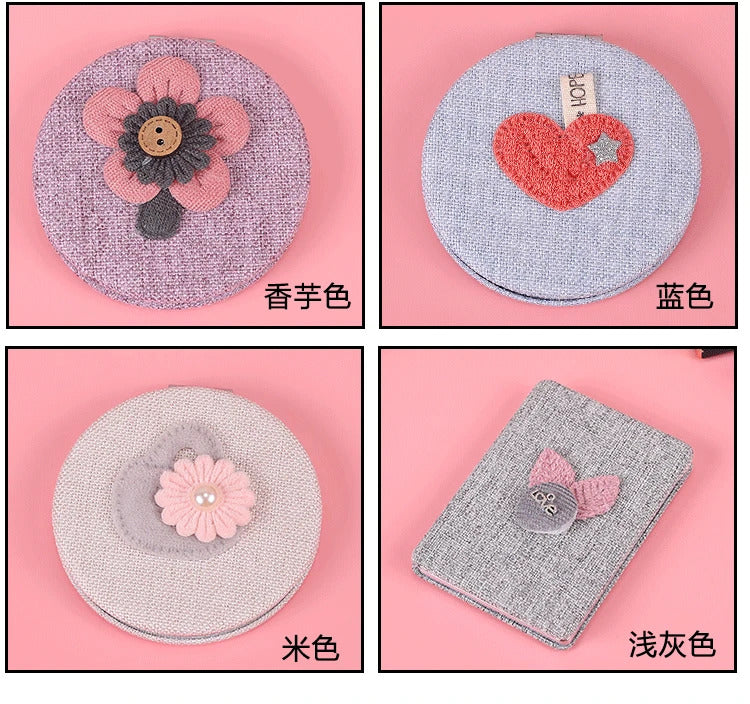 TSHOU1012  Double-sided Mirror Makeup Magnifying Handmade Fabric Art DIY Hairy Random Pattern Creative Gifts Portable Travel