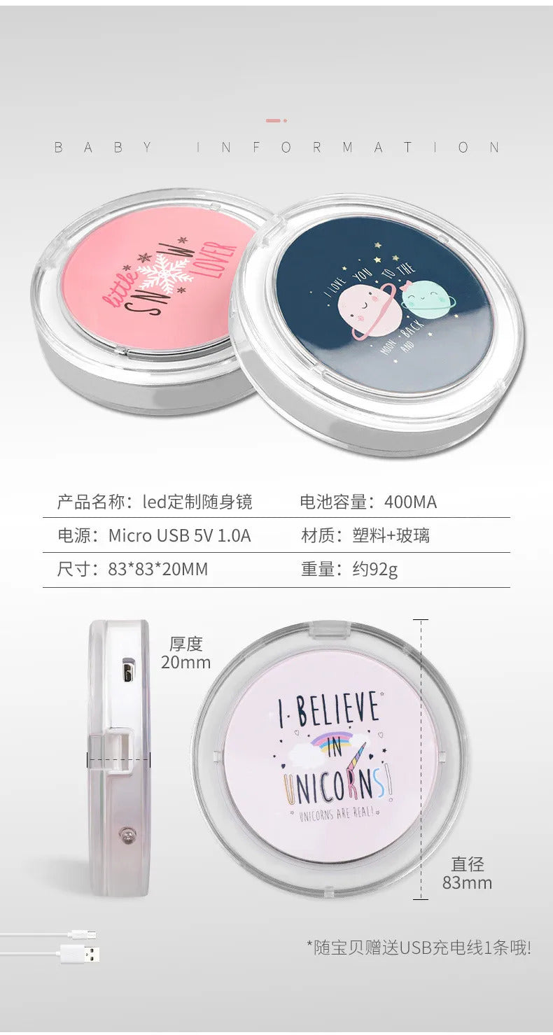 L281 LED Mini Makeup Mirror Hand Held Fold Small Portable Micro USB Connect Cable Chargeableable Cosmetic Mirror Makeup Tool