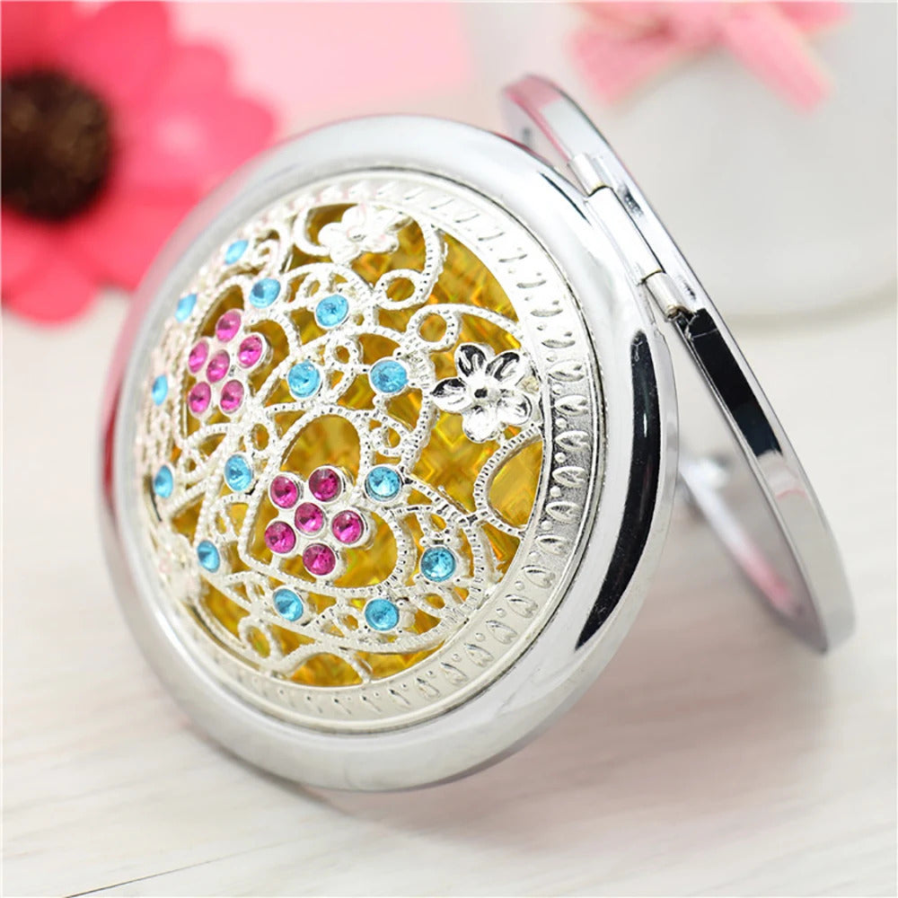 TSHOU875 Foldab Metal Bronze Makeup Mirror Hollow out round  Pocket Mirror Portable Double Sided Retro Style Mirror Makeup Tools