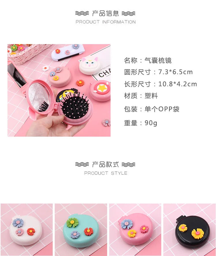 CX216 Mini Pocket Mirror Cute Massage Folding Mirror with Comb Portable Pocket Small Travel Girl Hair Brush with Mirror