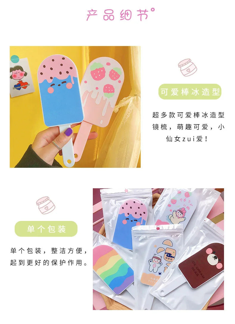 L661 Cartoon Makeup Handle Mirror with Comb Creative Design Comb Mirror Set with Handle Cute Mirror Portable Children Gifts Trave