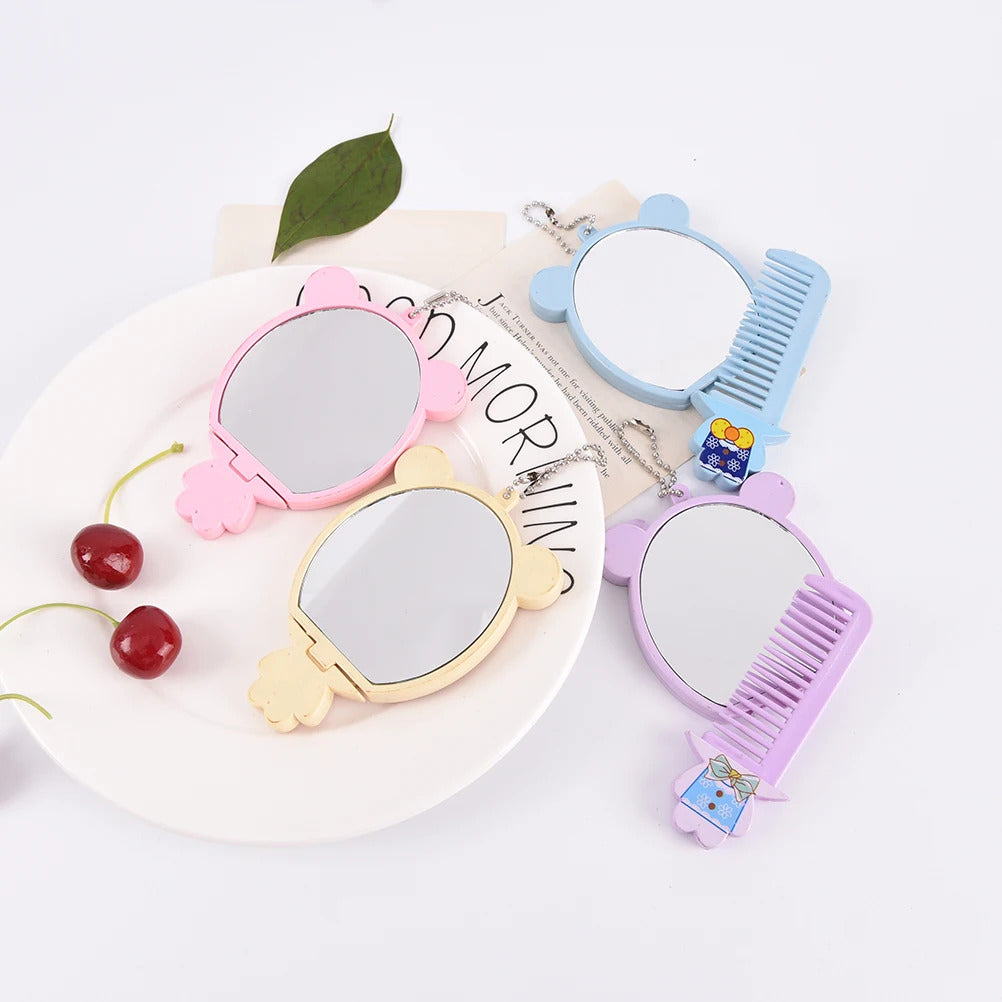 TSHOU623 Cute Cartoon Animal Big Face Small Mirror Fashion Women Mini Pocket Makeup Mirror Portable Mirror Comb Suit