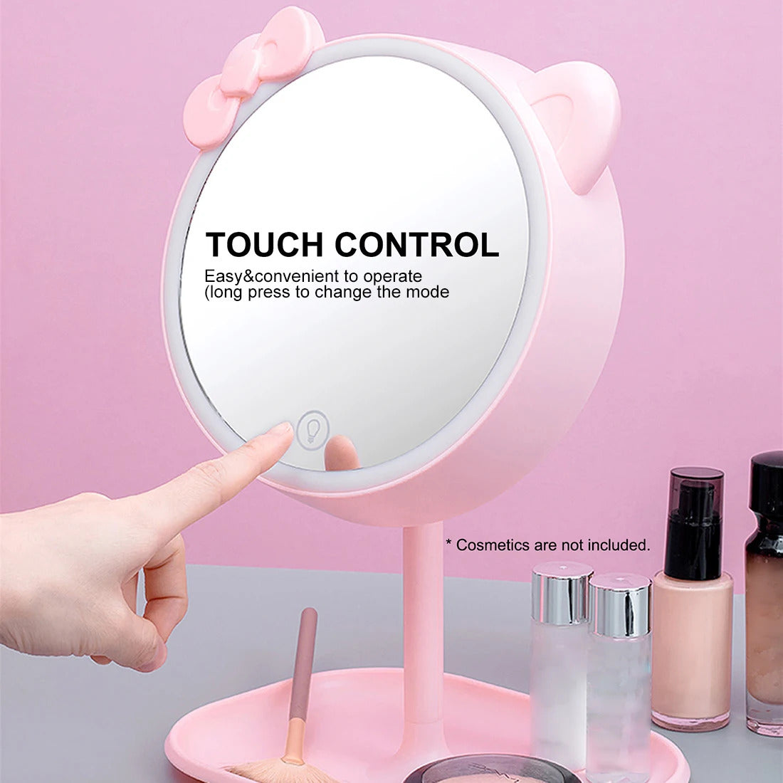 TSHOU511 cat Ear Makeup Mirror With LED Adjustable Light Touch Screen USB LED Make Up Mirror Desk Vanity Cosmetic Storage Mirror
